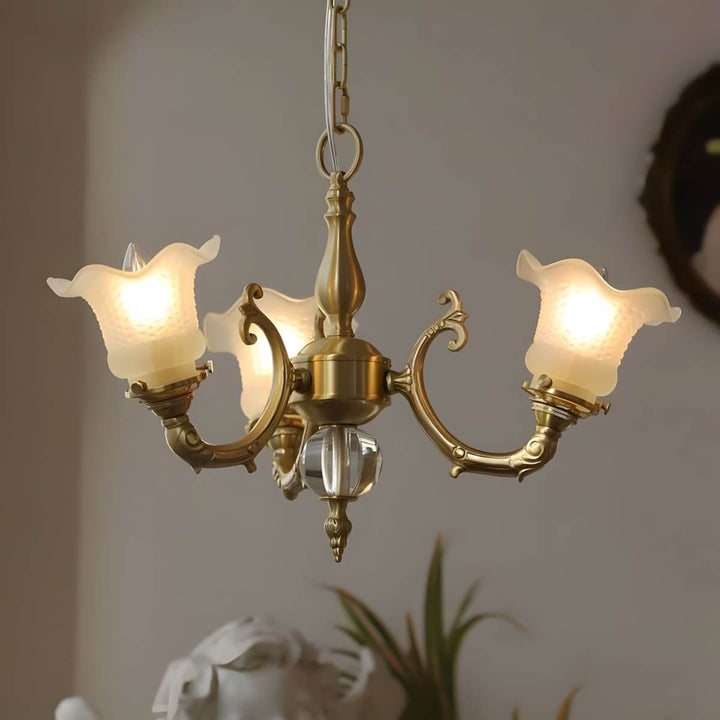 Vireon Chandelier – French Vintage Floral Glass Bedroom Lamp