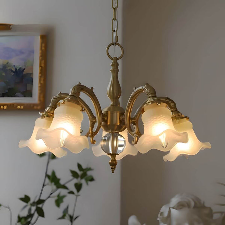 Vireon Chandelier – French Vintage Floral Glass Bedroom Lamp