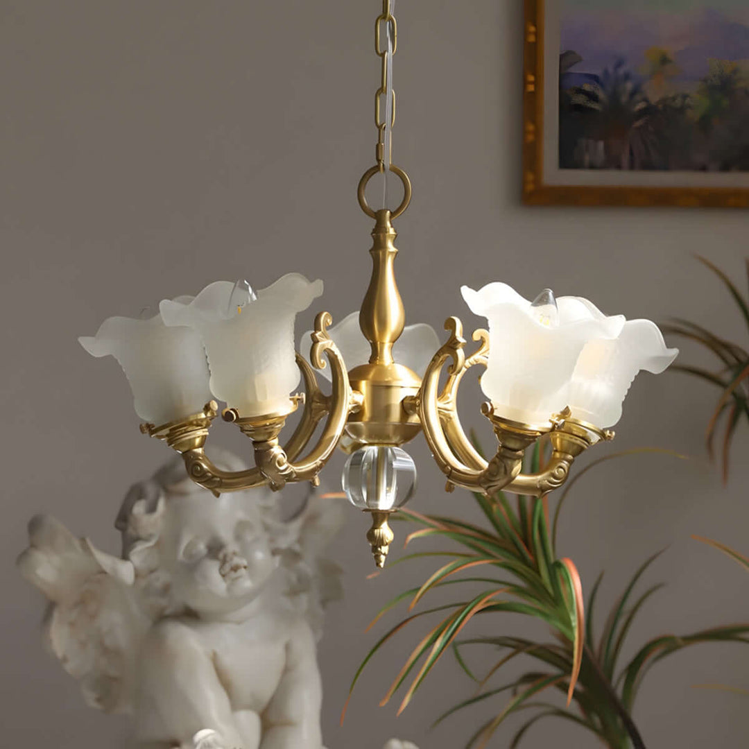 Vireon Chandelier – French Vintage Floral Glass Bedroom Lamp