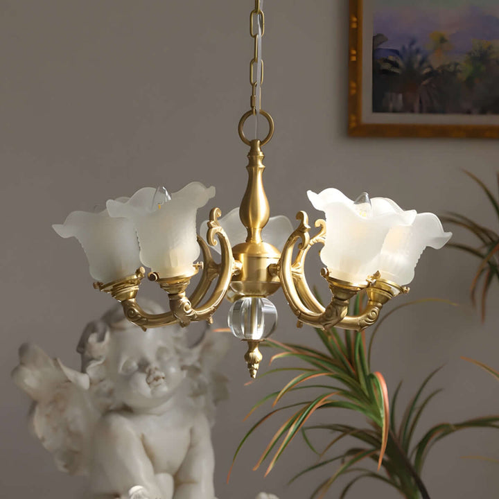 Vireon Chandelier – French Vintage Floral Glass Bedroom Lamp