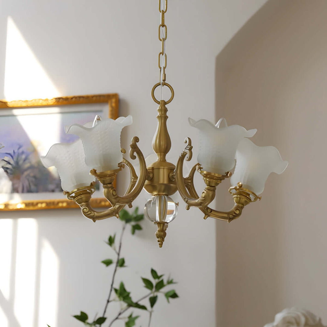 Vireon Chandelier – French Vintage Floral Glass Bedroom Lamp