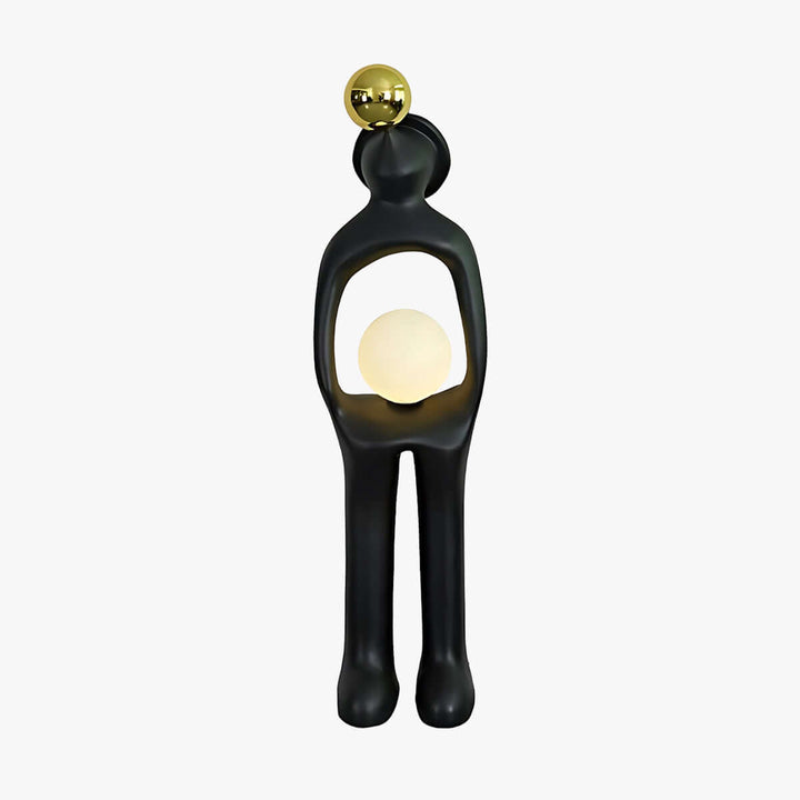 Sculptural floor lamp featuring a unique design with a gold ball accent, ideal for modern art deco interiors.