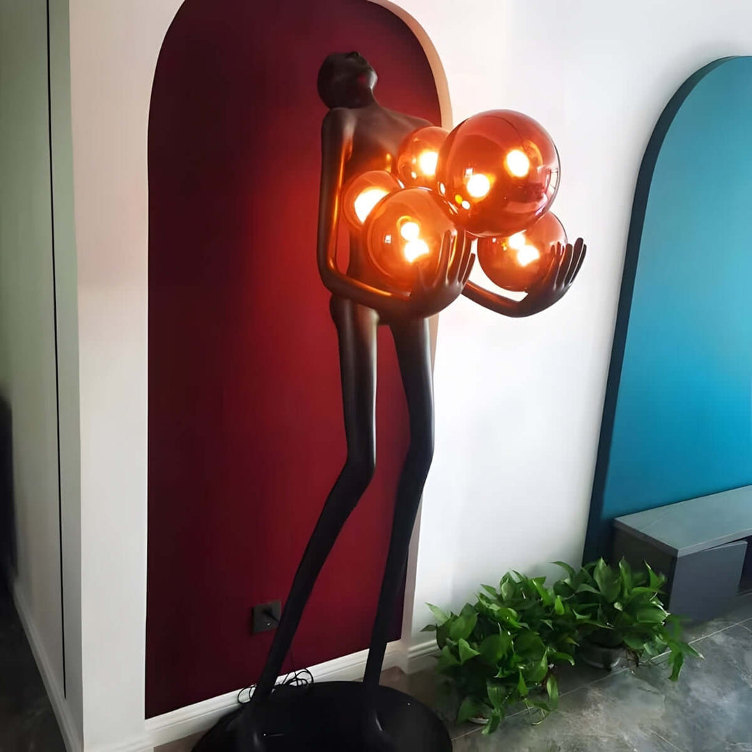Vornix sculptural floor lamp with vibrant globes, perfect for art deco living room lighting.