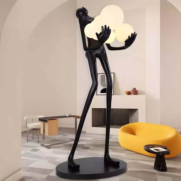 Vornix sculptural floor lamp in modern living room, featuring elegant art deco design and stylish lighting.