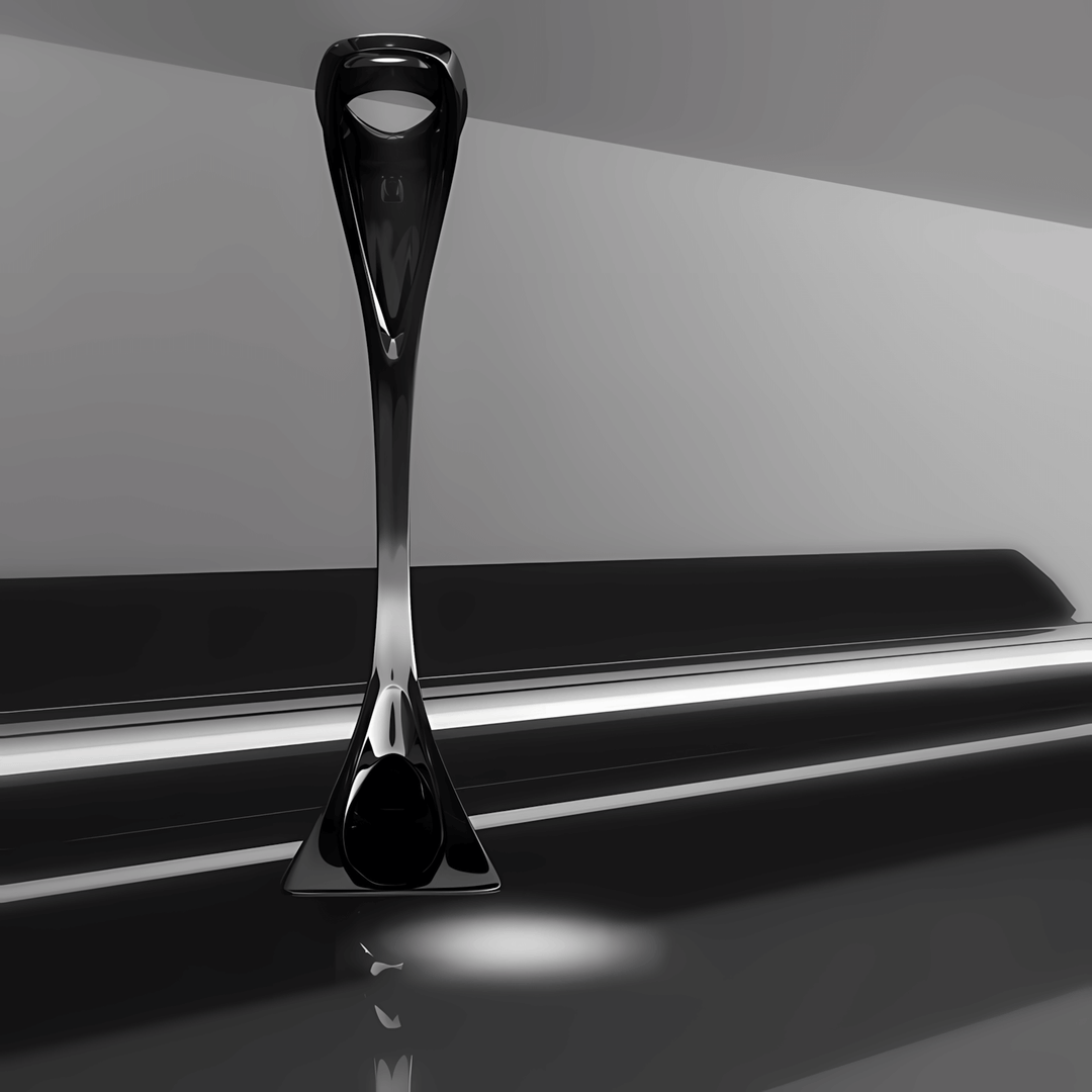 Sculptural art deco floor lamp in sleek black finish, perfect floor lights for living room. Dimensions: Dia 90cm x H 190cm.