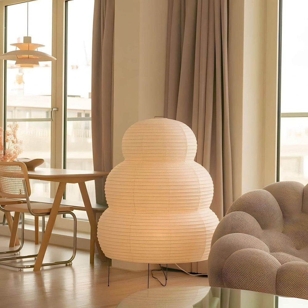 Washi paper 25N floor lamp, a decorative rice paper lamp for living room lighting, styled in a modern interior.