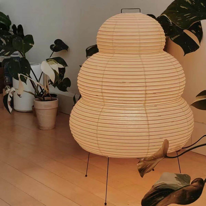 Washi paper floor lamp in a modern living room, ideal as a decorative white floor light for cozy ambiance.