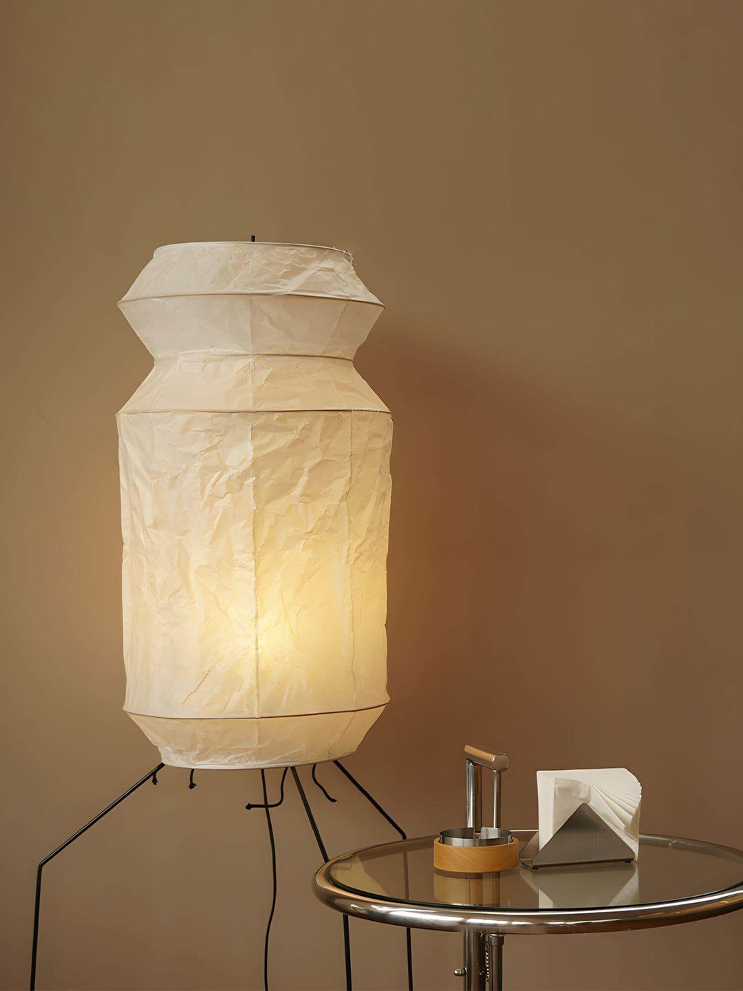 Washi Paper UF3-L6 decorative floor lamp, Japanese design, white tripod floor lamp for modern living room decor.