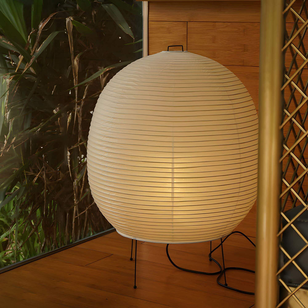Modern minimal Washi Paper Bonn table lamp, perfect for bedroom bedside use, 45cm diameter with soft, warm light.
