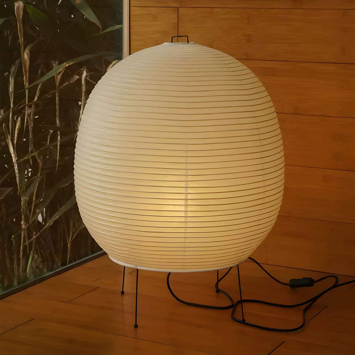 Washi Paper Bonn Table Light, modern minimal bedside lamp, ideal for bedroom decor, diameter 45cm, height 60cm.