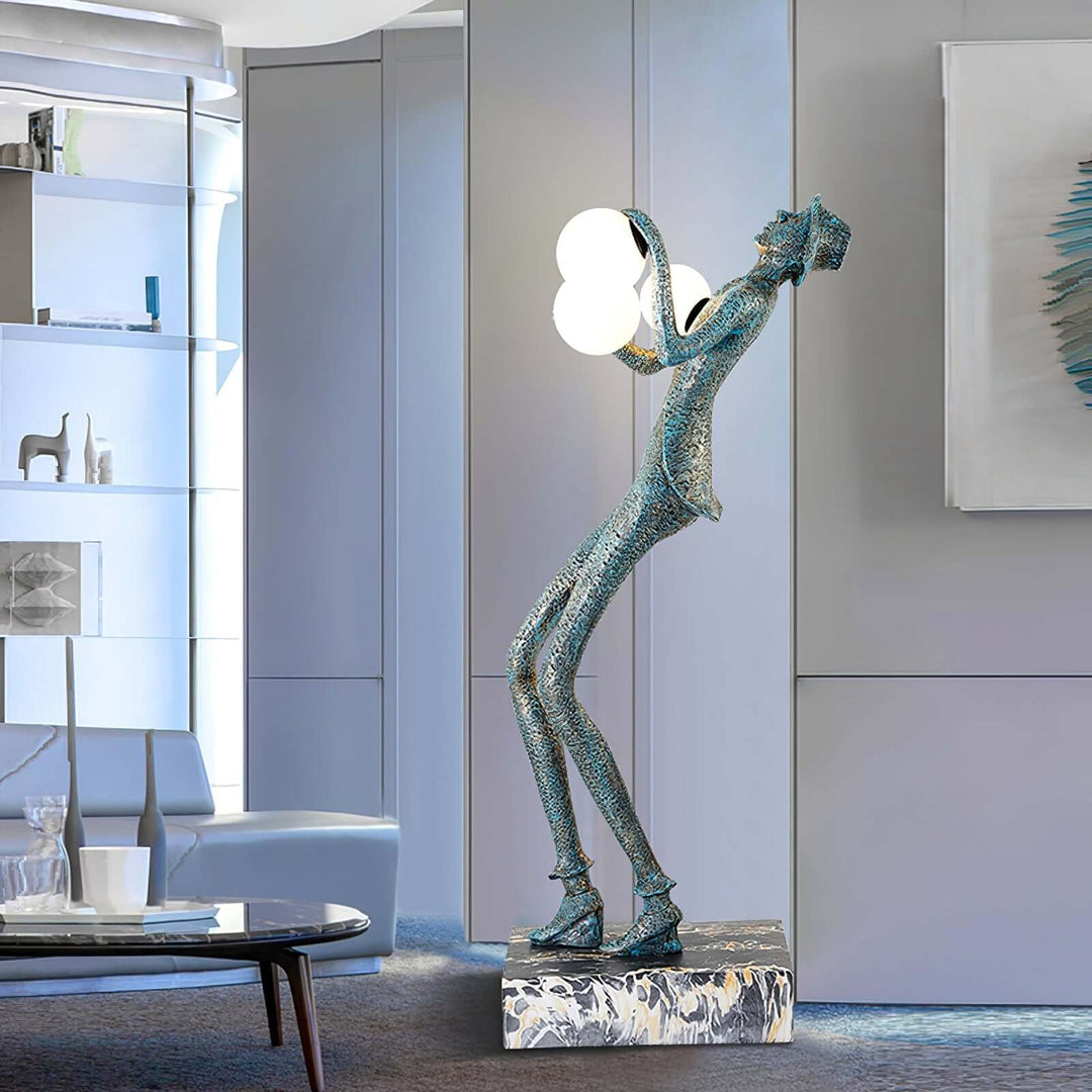 Wexilon sculptural floor lamp in stylish living room, showcasing art deco design and elegant floor lights.