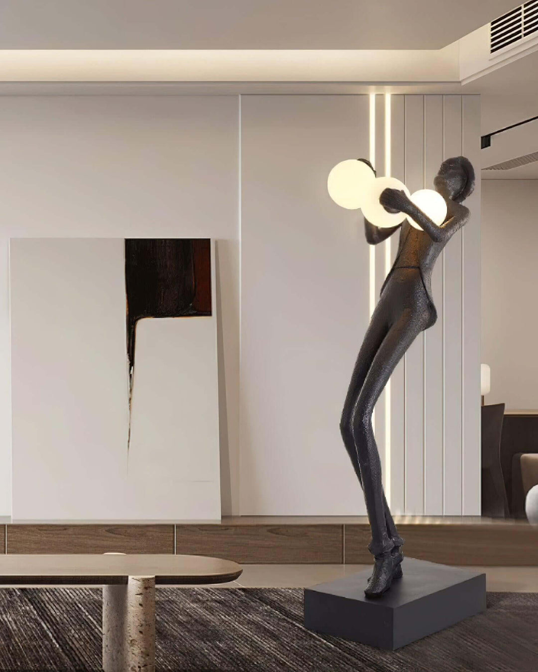 Wexilon sculptural floor lamp in modern living room, showcasing art deco design and stylish floor lights.