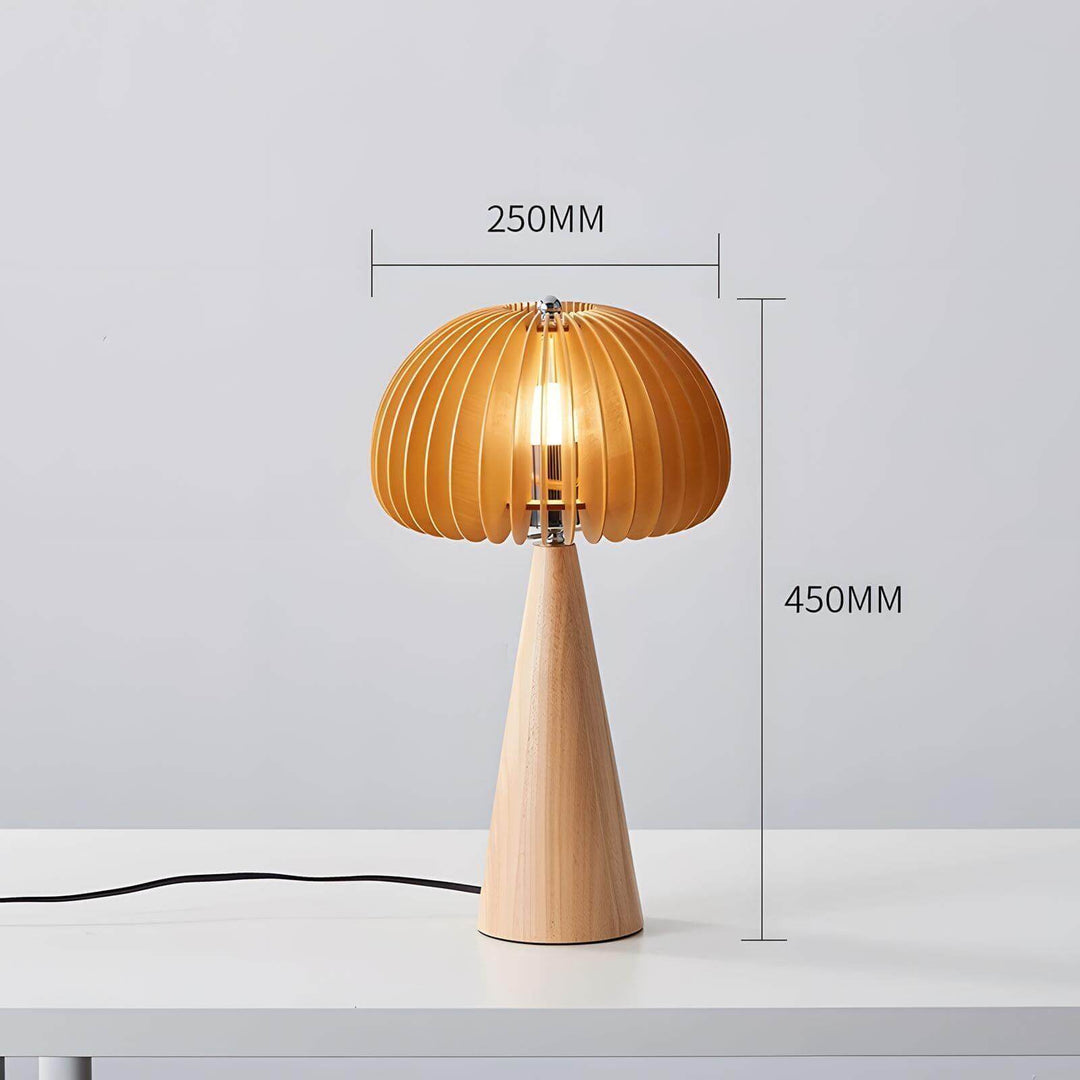 Wooden pumpkin table lamp with round shape, 25cm diameter and 45cm height, perfect for cozy interiors.