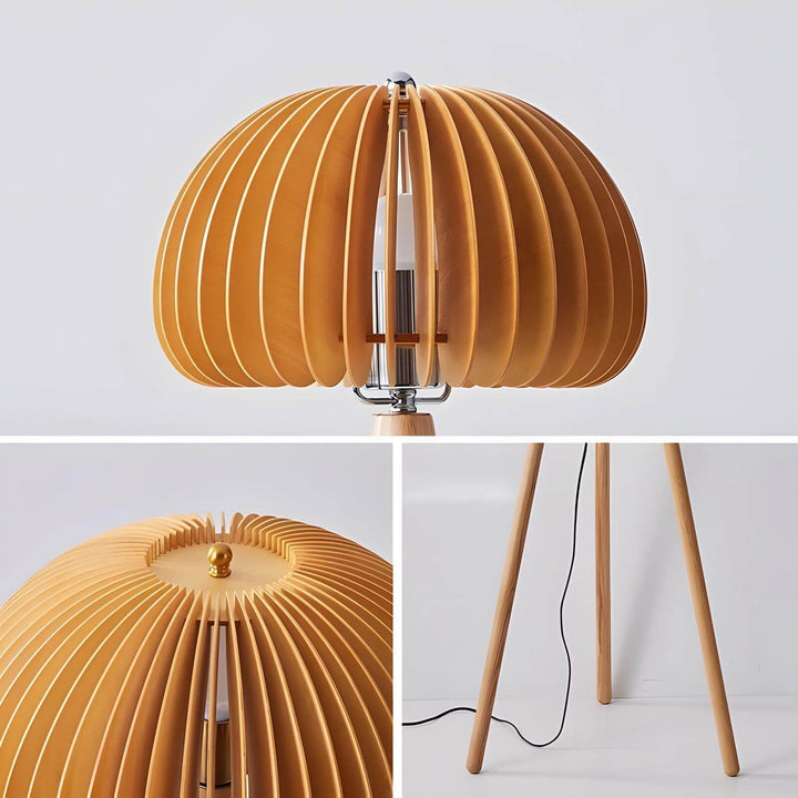 Stylish wooden pumpkin table lamp with a unique round design, perfect for modern decor and cozy lighting.