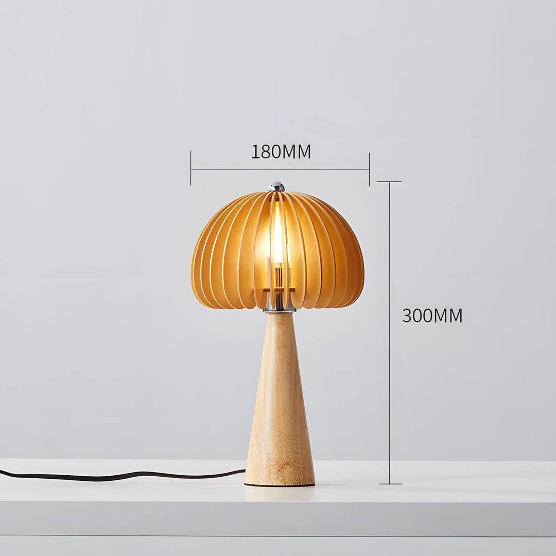 Wooden pumpkin table lamp with a round shape, 18cm diameter, 30cm height, showcasing an interesting design for decor.