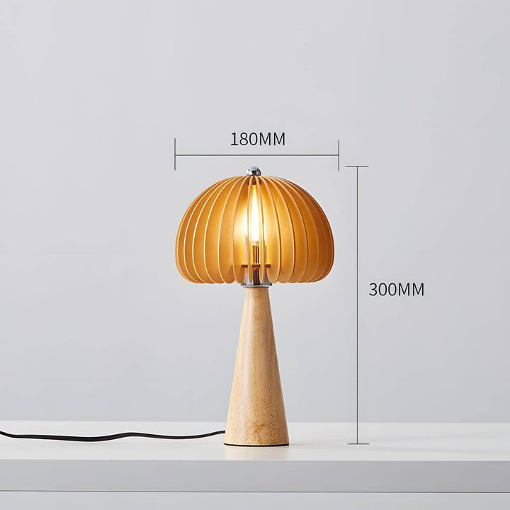 Wooden pumpkin table lamp with a round shape, 18cm diameter, 30cm height, showcasing an interesting design for decor.