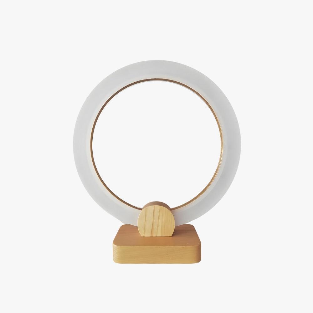 Calm Halo Table Lamp with wood base, modern design, round shape, perfect as a minimal bedside lamp.