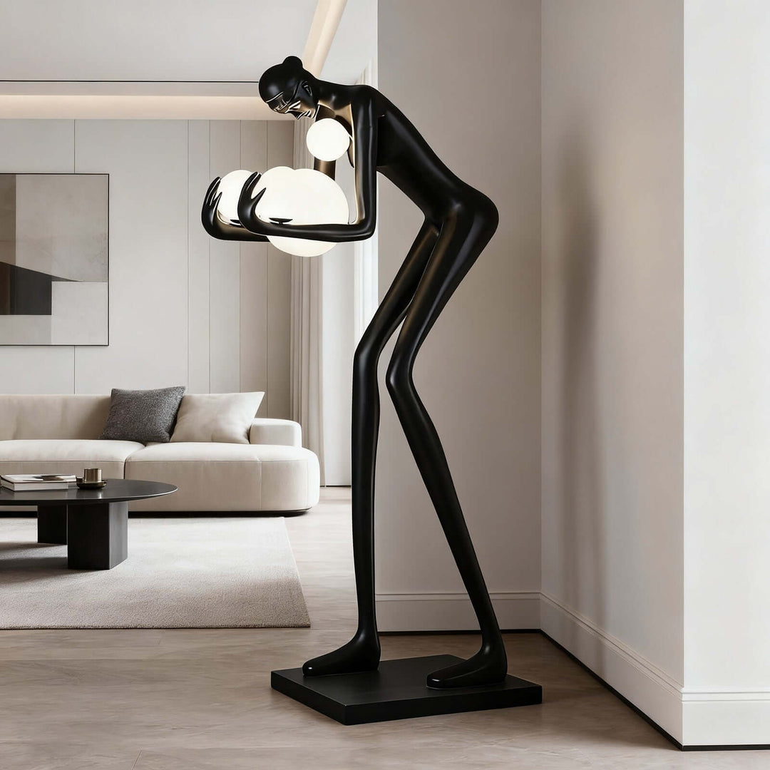Zavon Sculptural Floor Lamp - Black Humanoid Decorative Art Sculpture