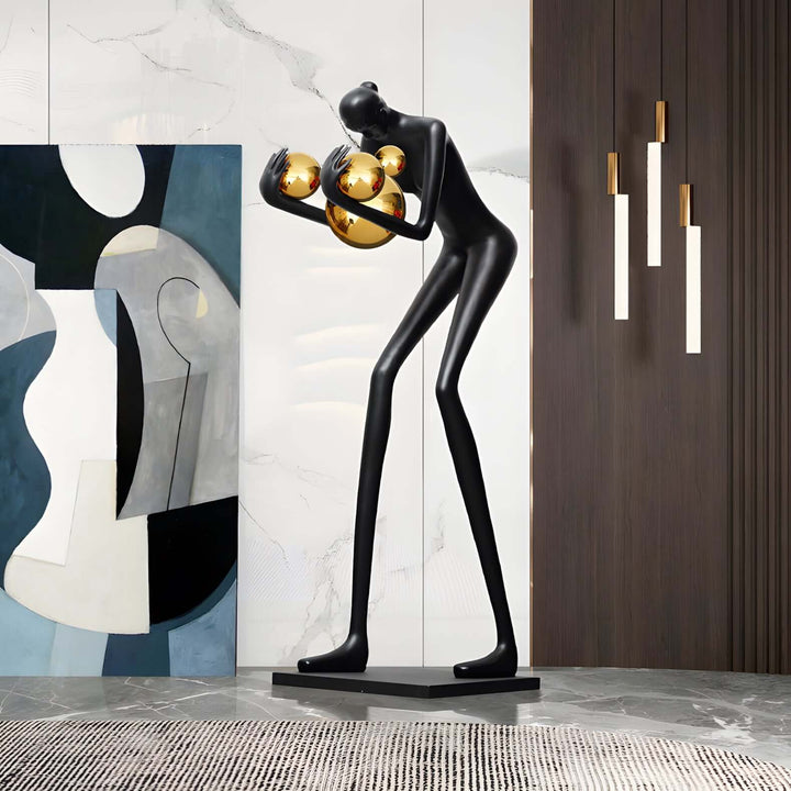 Zavon Sculptural Floor Lamp - Black Humanoid Decorative Art Sculpture