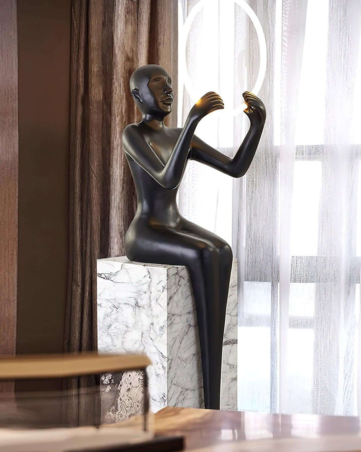 Zaytri Sculptural Floor Lamp featuring a modern resin sculpture, perfect for Art Deco living room decorations.