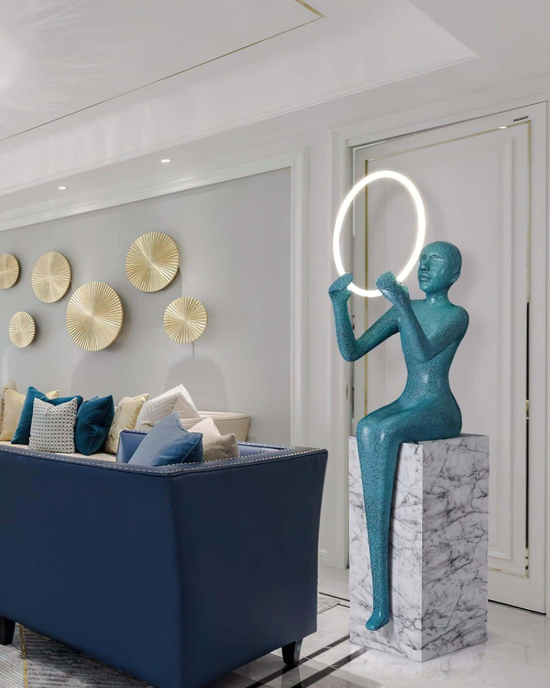 Zaytri Sculptural Floor Lamp in Art Deco style, a resin sculpture and decorative ornament for stylish living room decor.