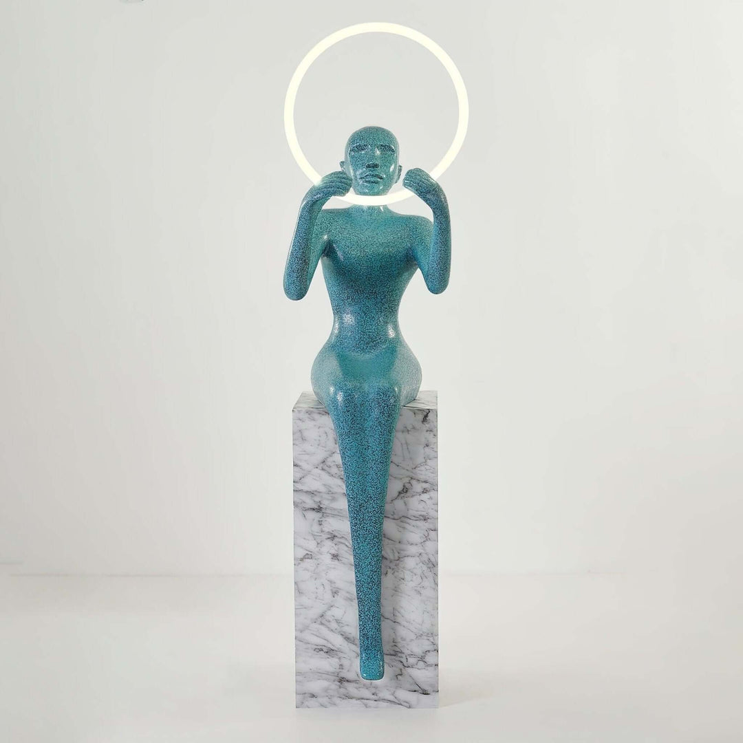 Zaytri Sculptural Floor Lamp featuring a resin sculpture, Art Deco design, perfect for living room decorations.