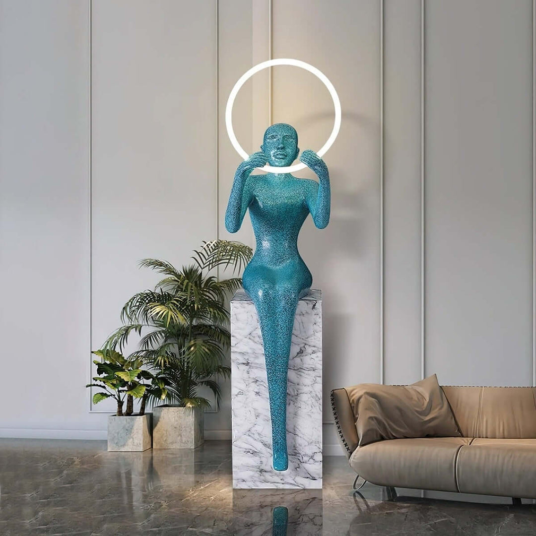 Zaytri Sculptural Floor Lamp in Art Deco style, featuring a resin sculpture & modern design for living room decorations.