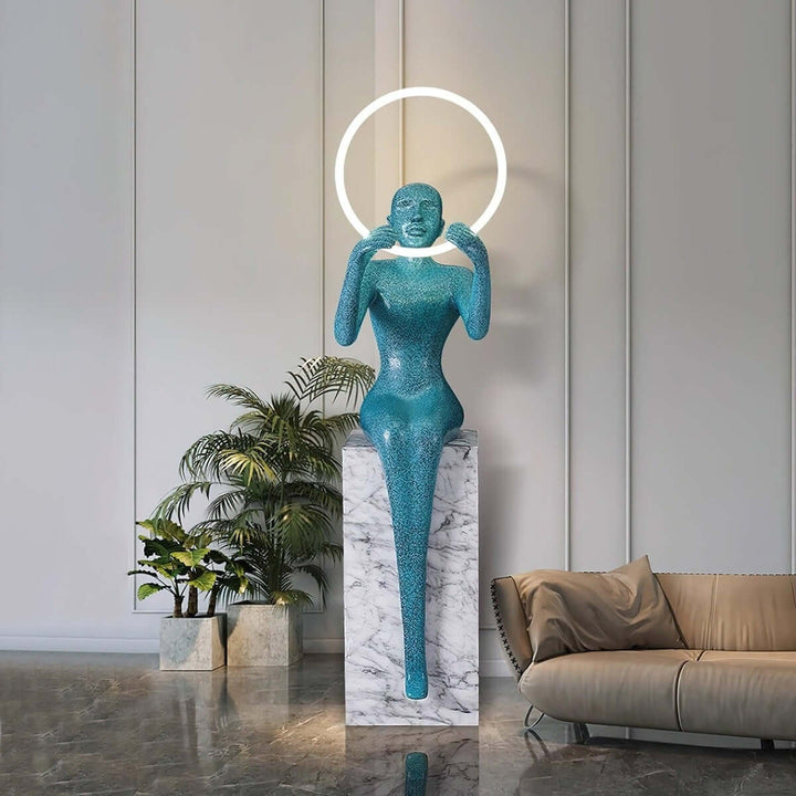 Zaytri Sculptural Floor Lamp in Art Deco style, featuring a resin sculpture & modern design for living room decorations.