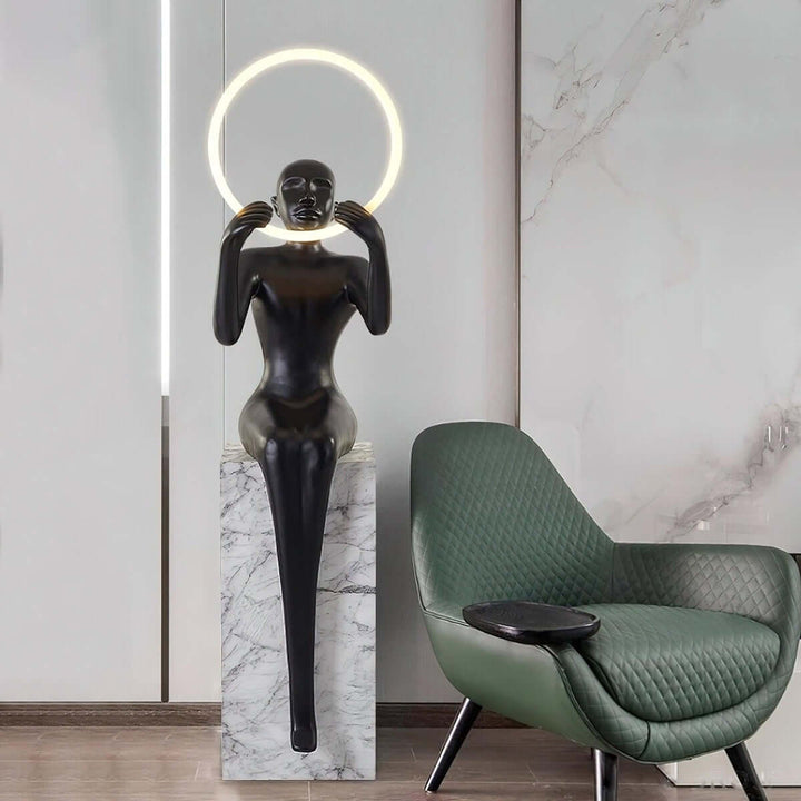 Zaytri Sculptural Floor Lamp, a resin sculpture, art deco living room decoration accentuating modern decor.