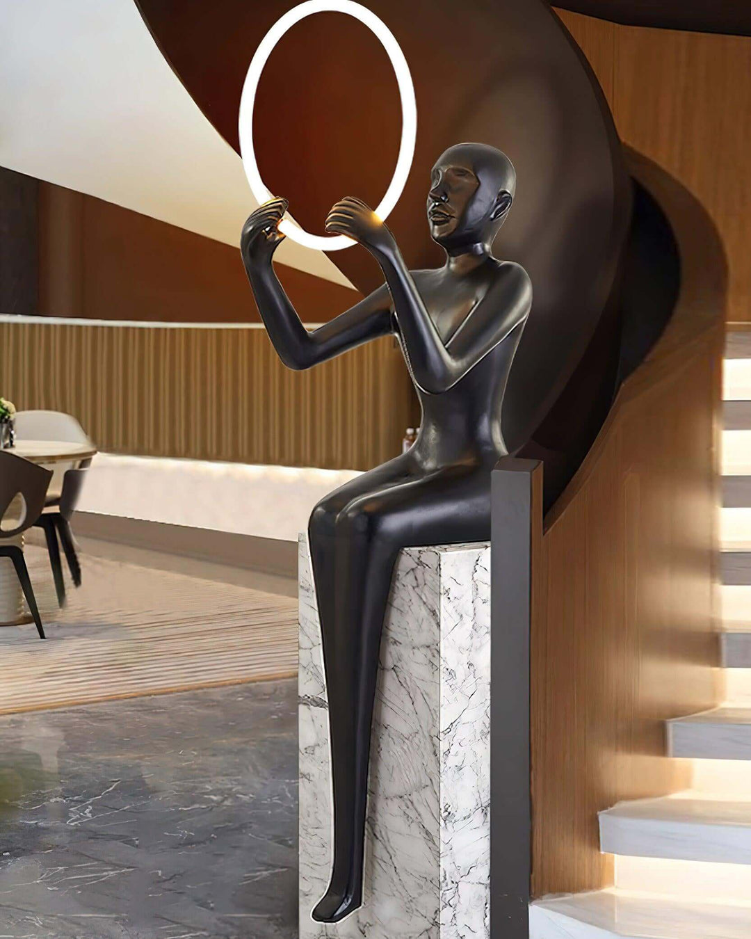 Zaytri Sculptural Floor Lamp, a resin sculpture perfect for living room decorations in Art Deco style.