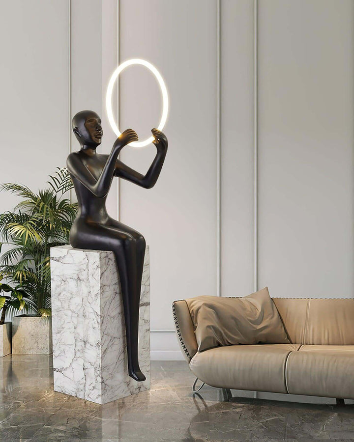 Zaytri Sculptural Floor Lamp, a resin sculpture and Art Deco decorative ornament for living room decor.