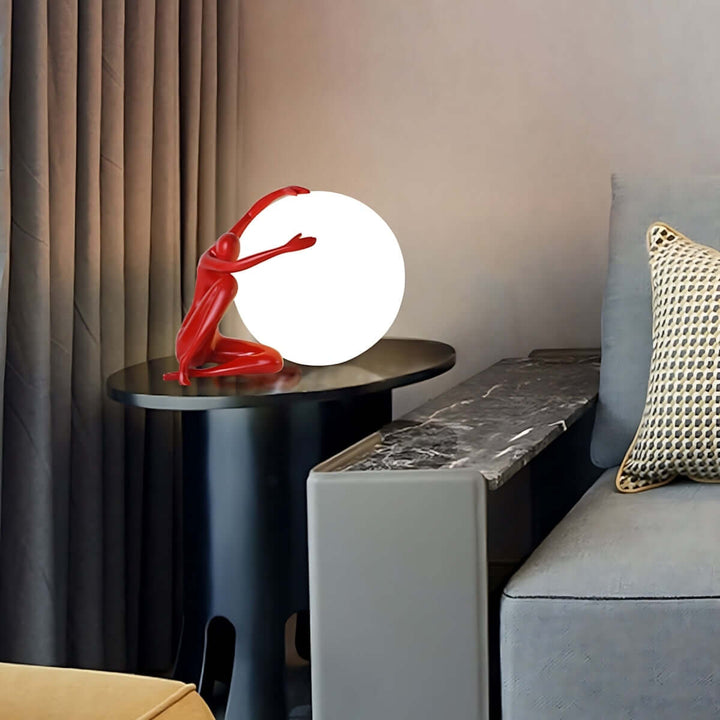 Zelvora sculptural table lamp in a modern living room setting, featuring an art deco design and stylish ambiance.