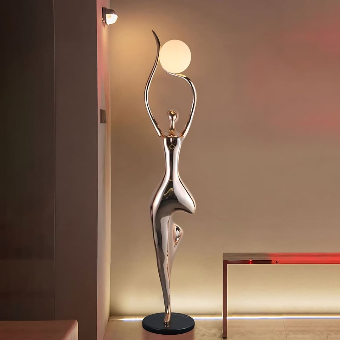Sculptural art deco floor lamp with a sleek design, perfect for living room lighting. Size: 80cm height.