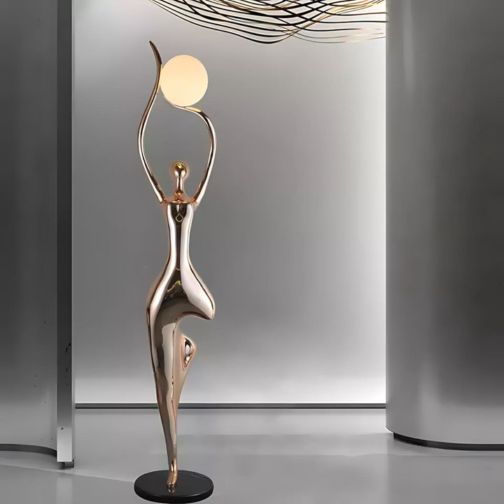 Sculptural floor lamp featuring an art deco design, perfect as stylish floor lights for living room decor.