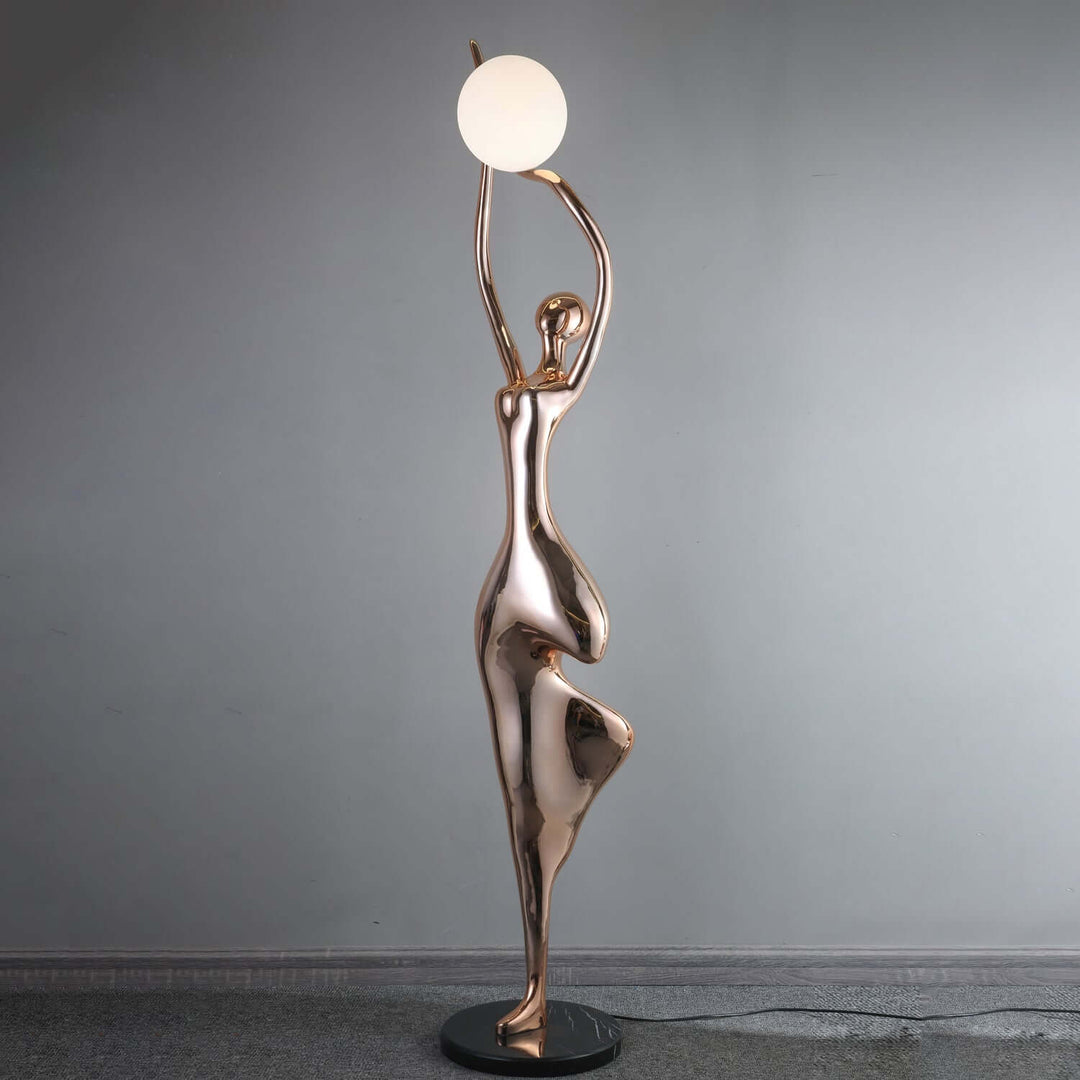 Sculptural art deco floor lamp, perfect for living room decor, featuring a unique design with a globe light.