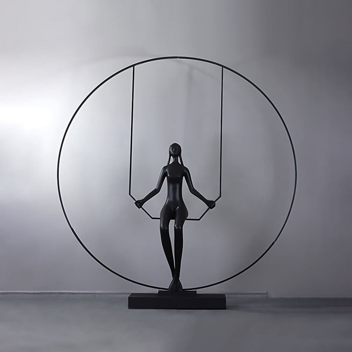 Elegant Zinelo Sculpture in black resin, perfect for living room decor and Art Deco styling. Size: Dia 260cm x W 40cm.