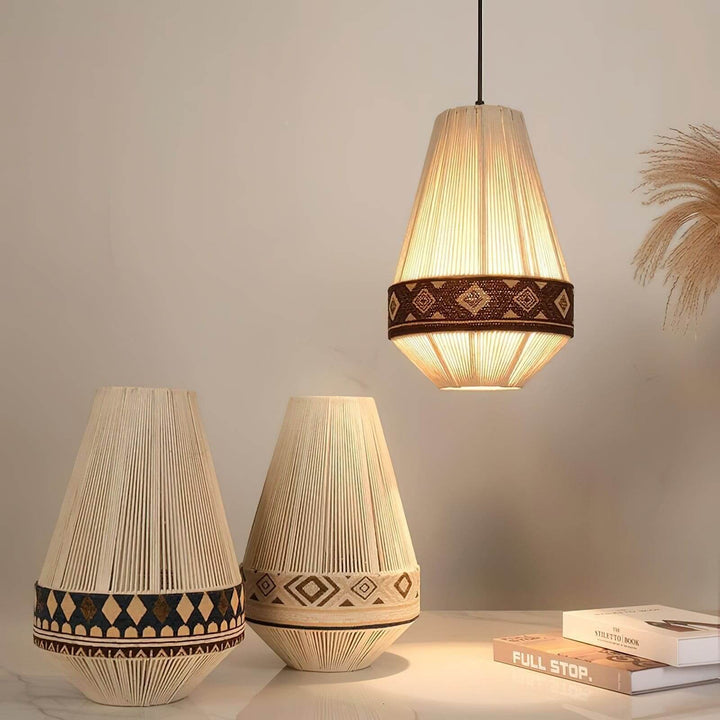 Zolona Pendant Lamp - Boho Fabric Rustic Light for Dining & Living Room