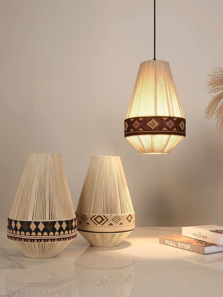 Zolona Pendant Lamp - Boho Fabric Rustic Light for Dining & Living Room