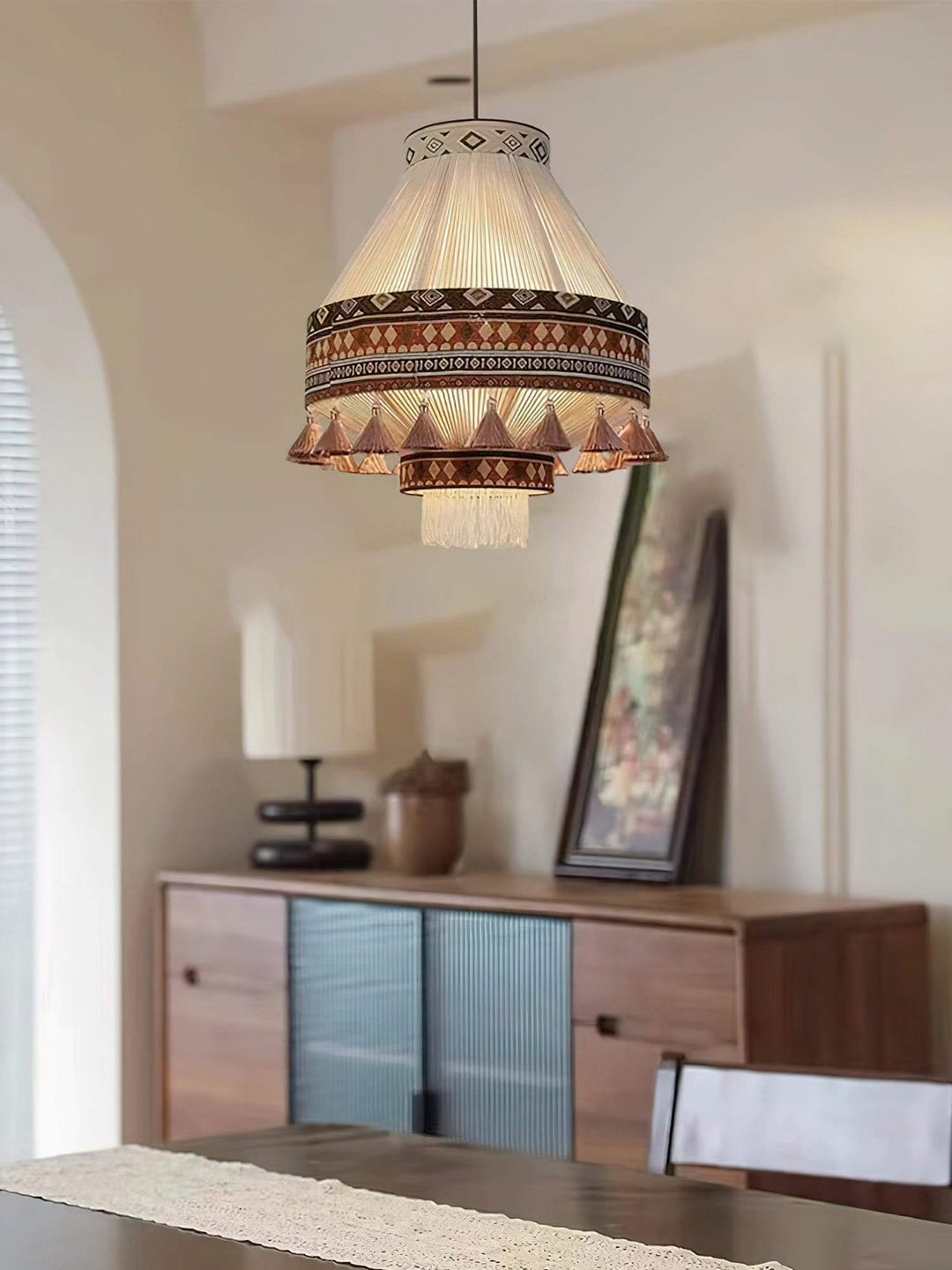 Zolona Pendant Lamp - Boho Fabric Rustic Light for Dining & Living Room
