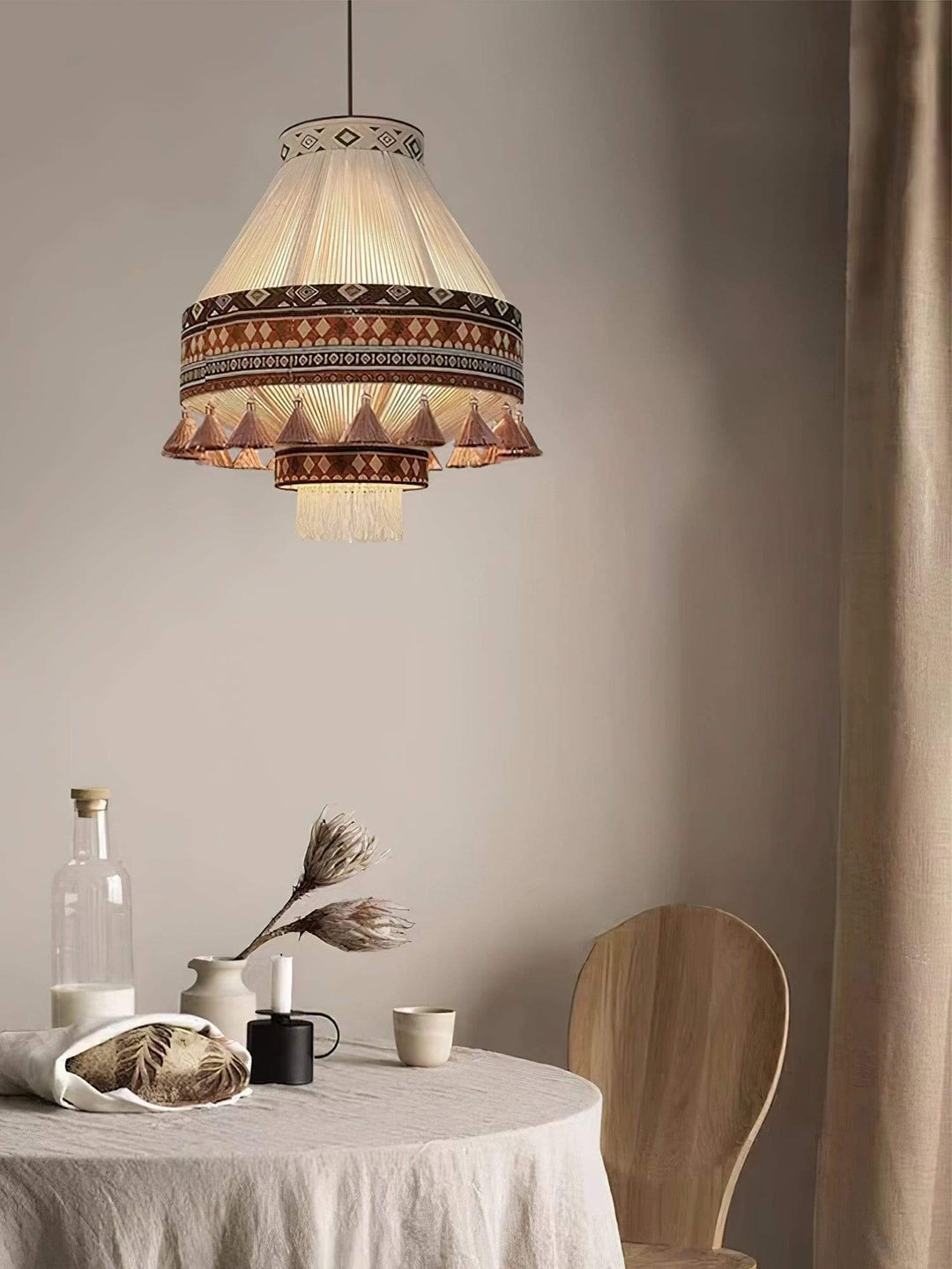 Zolona Pendant Lamp - Boho Fabric Rustic Light for Dining & Living Room