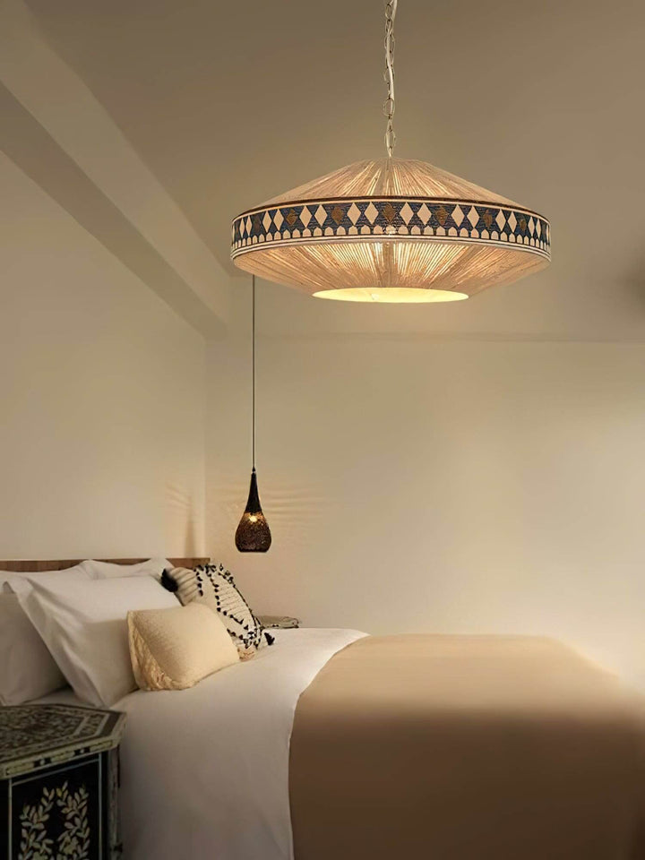 Zolona Pendant Lamp - Boho Fabric Rustic Light for Dining & Living Room