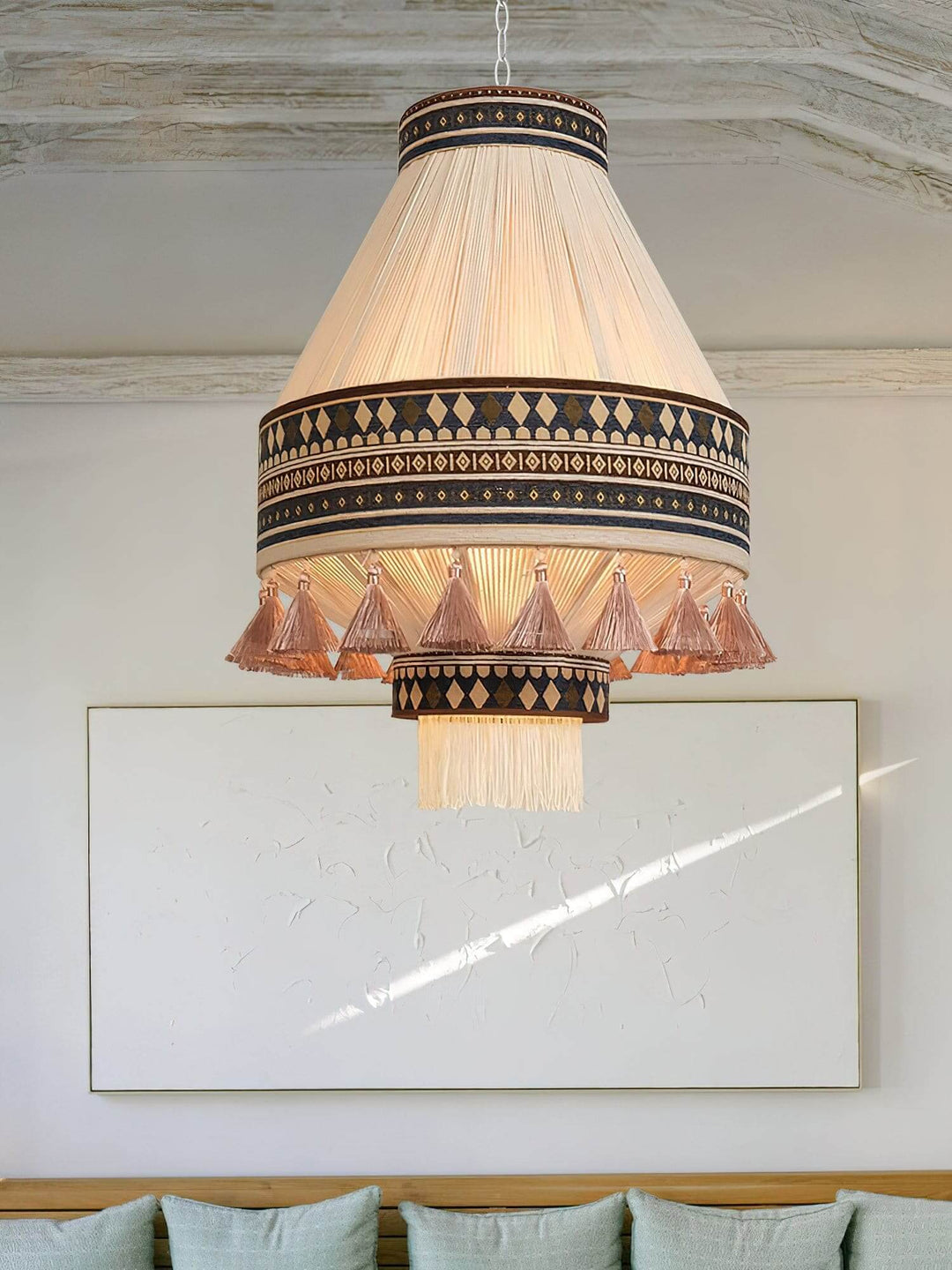 Zolona Pendant Lamp - Boho Fabric Rustic Light for Dining & Living Room