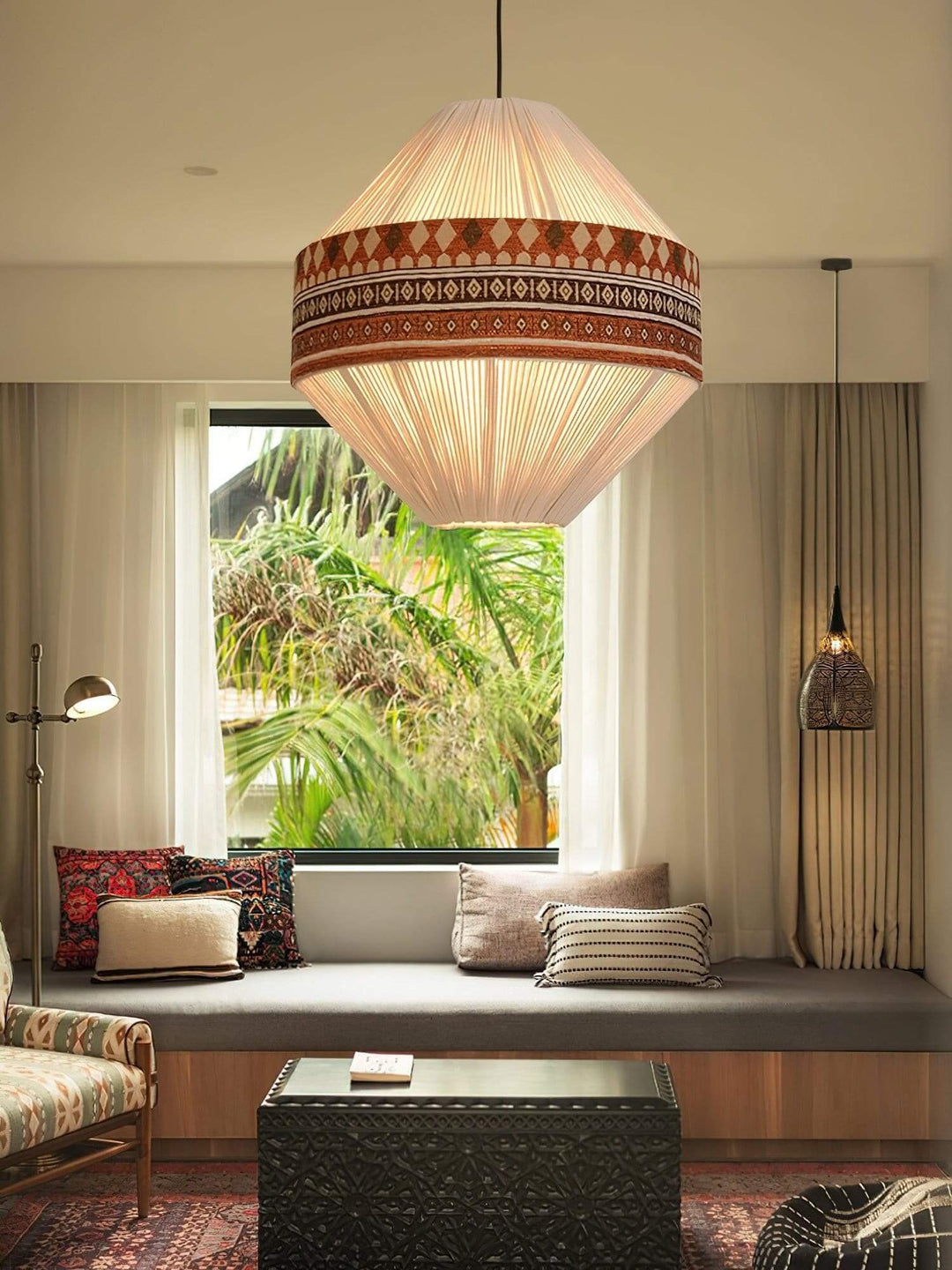 Zolona Pendant Lamp - Boho Fabric Rustic Light for Dining & Living Room