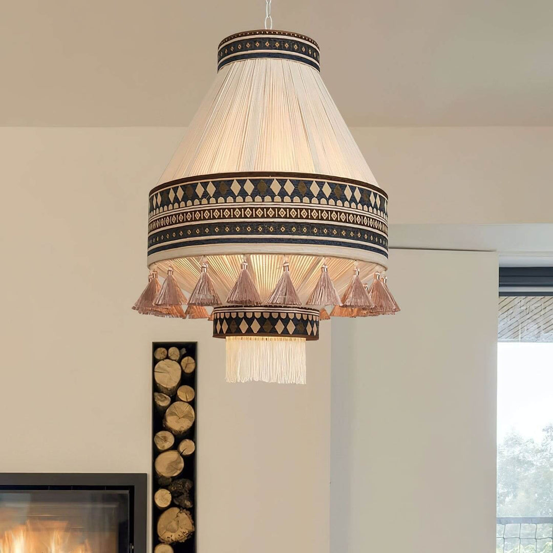 Zolona Pendant Lamp - Boho Fabric Rustic Light for Dining & Living Room