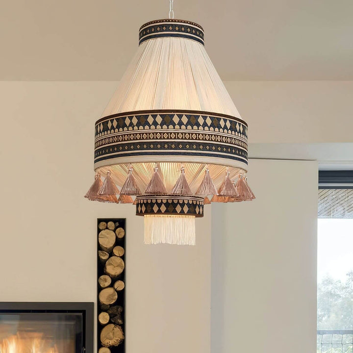 Zolona Pendant Lamp - Boho Fabric Rustic Light for Dining & Living Room