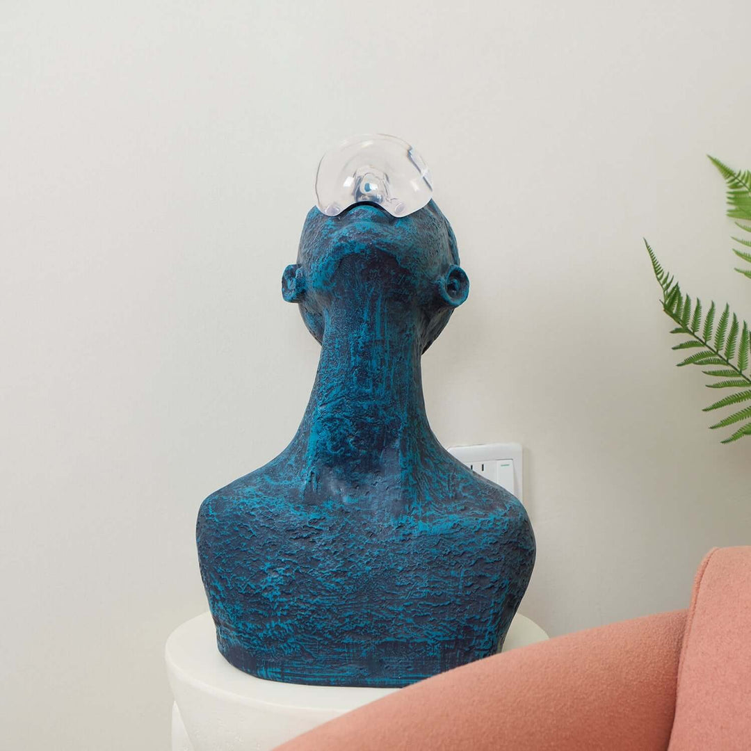 Zoreva resin sculpture in blue showcasing artistic design, ideal for living room decorations or Art Deco decor.