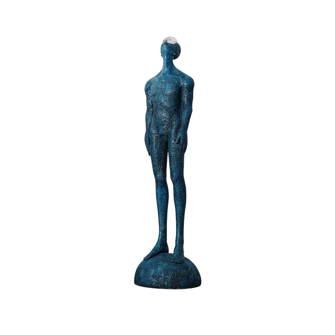 Zoreva resin sculpture in blue, standing figure decorative ornament for living room art deco style.