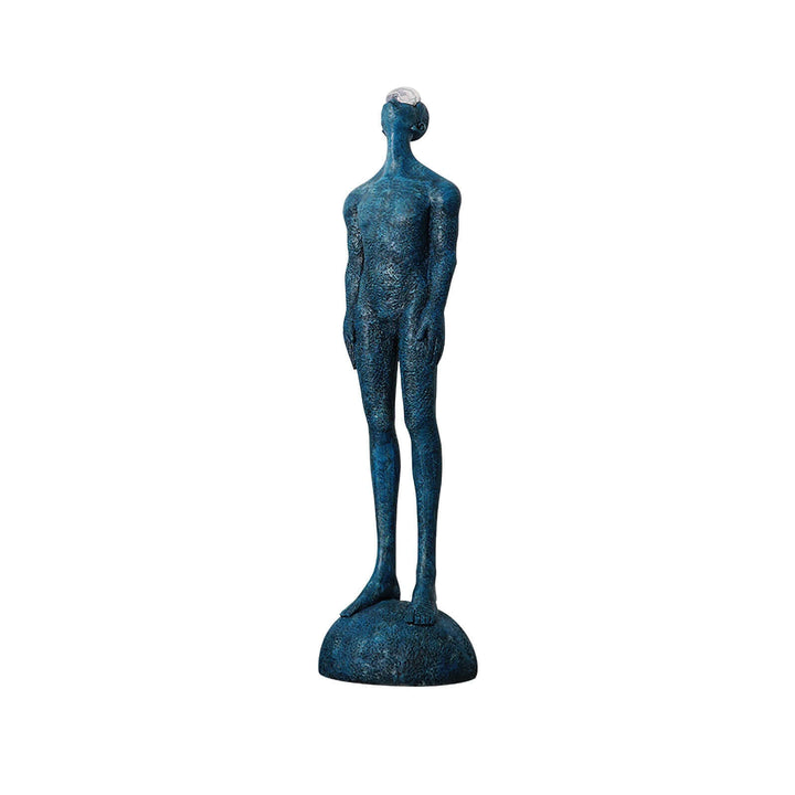 Zoreva resin sculpture in blue, standing figure decorative ornament for living room art deco style.