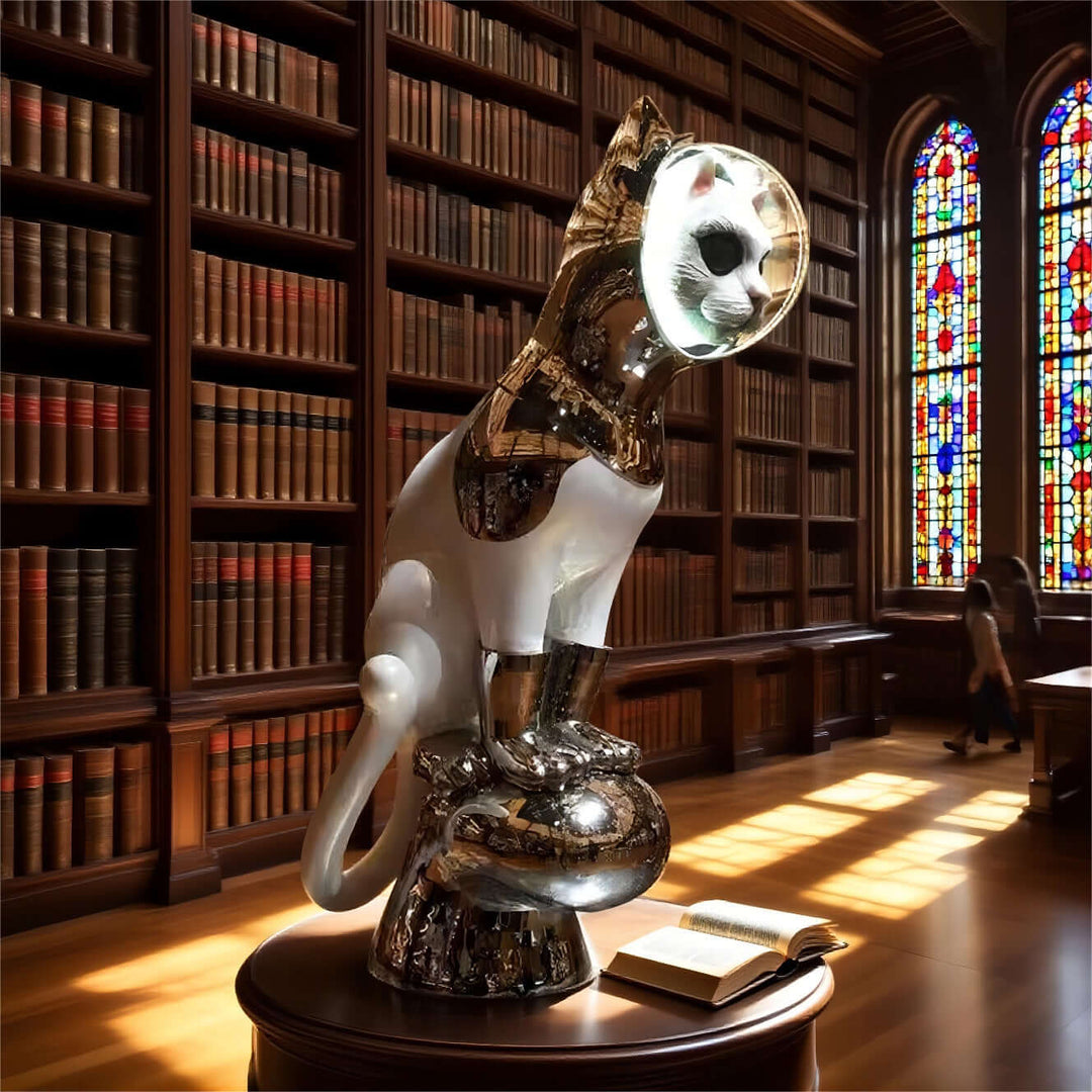 Sculptural floor lamp featuring a cat design in an art deco style, ideal for stylish living room lighting.