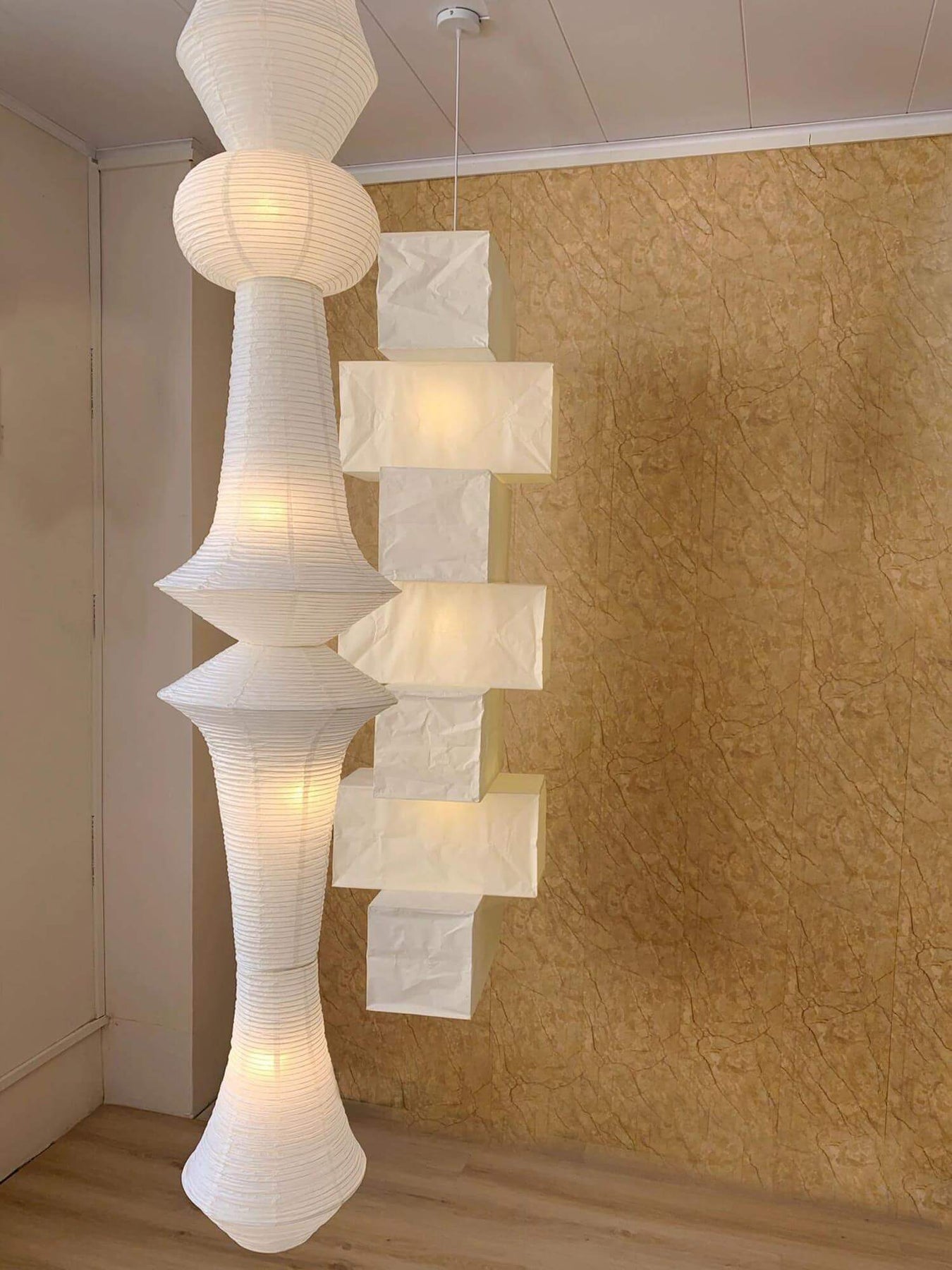 Akari E H Rice Paper Pendant Light - Hanging Lamp for Office & Stair ...